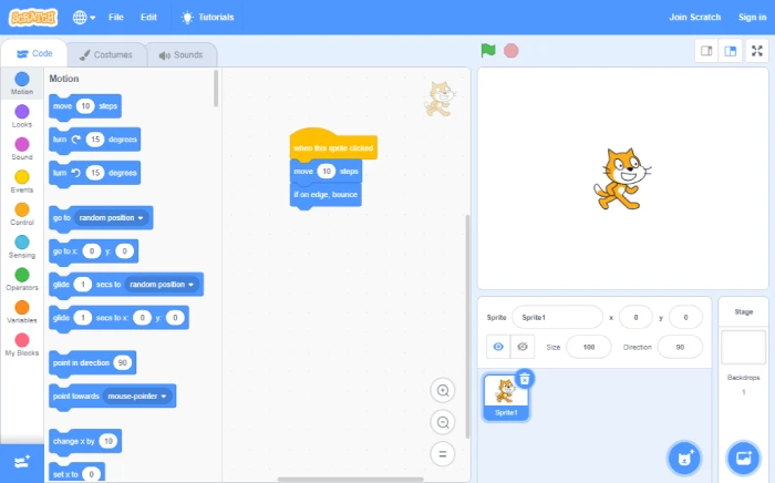 نمونه پروژه برنامه نویسی بلوکی در Scratch